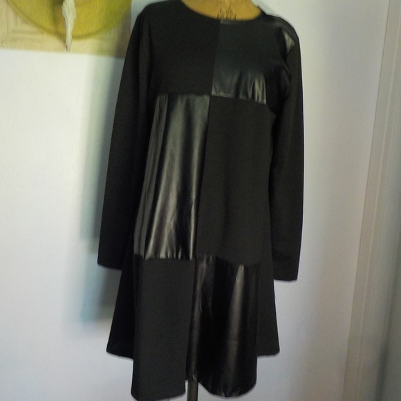 Black Leather Patch Dress - Picture 4 of 9
